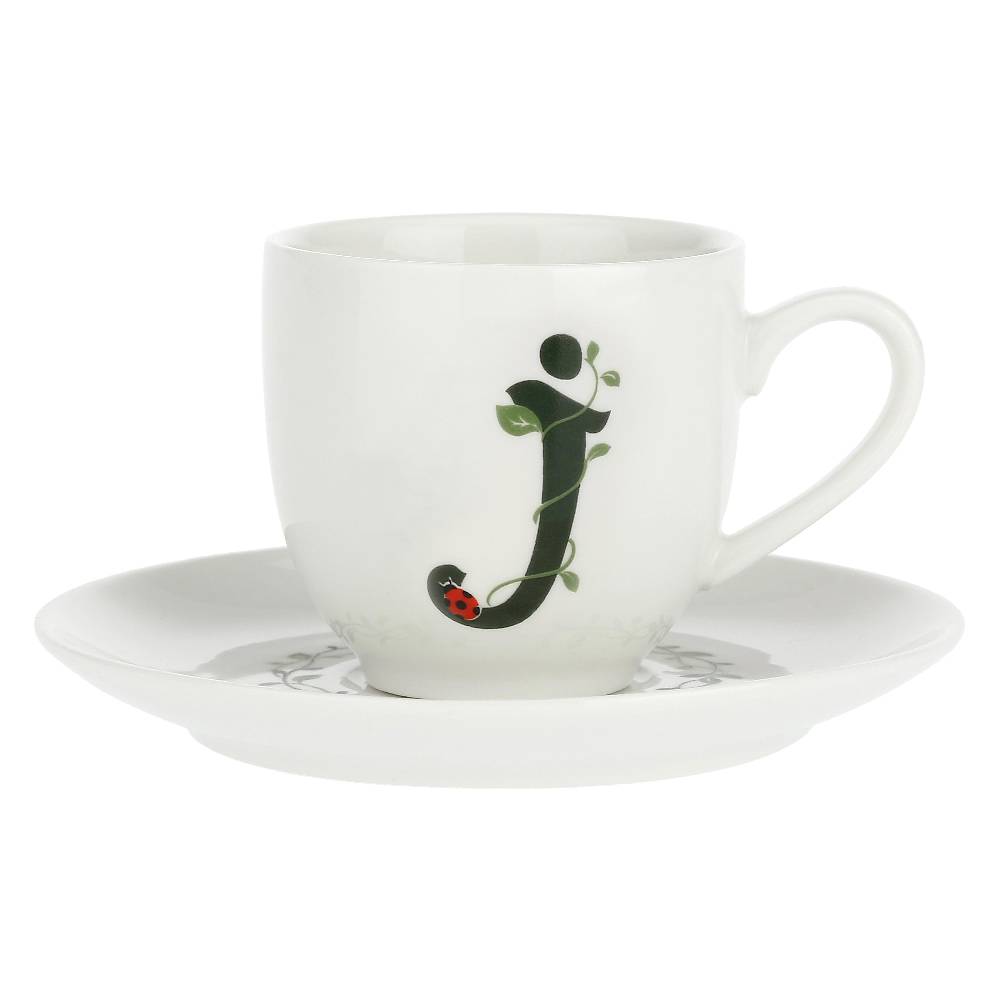 La Porcellana Bianca Gift Box Tazza Caffè con piattino Lettera 'J' Solotua Sottocosto