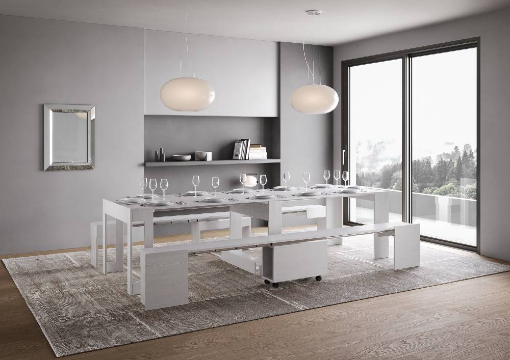 Itamoby Consolle allungabile Evolve con Panca inferiore e superiore Bianco Frassino Qualità