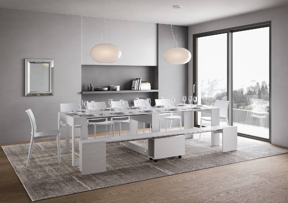 Itamoby Consolle allungabile Evolve con Panca inferiore Bianco Frassino Spedizione Gratuita