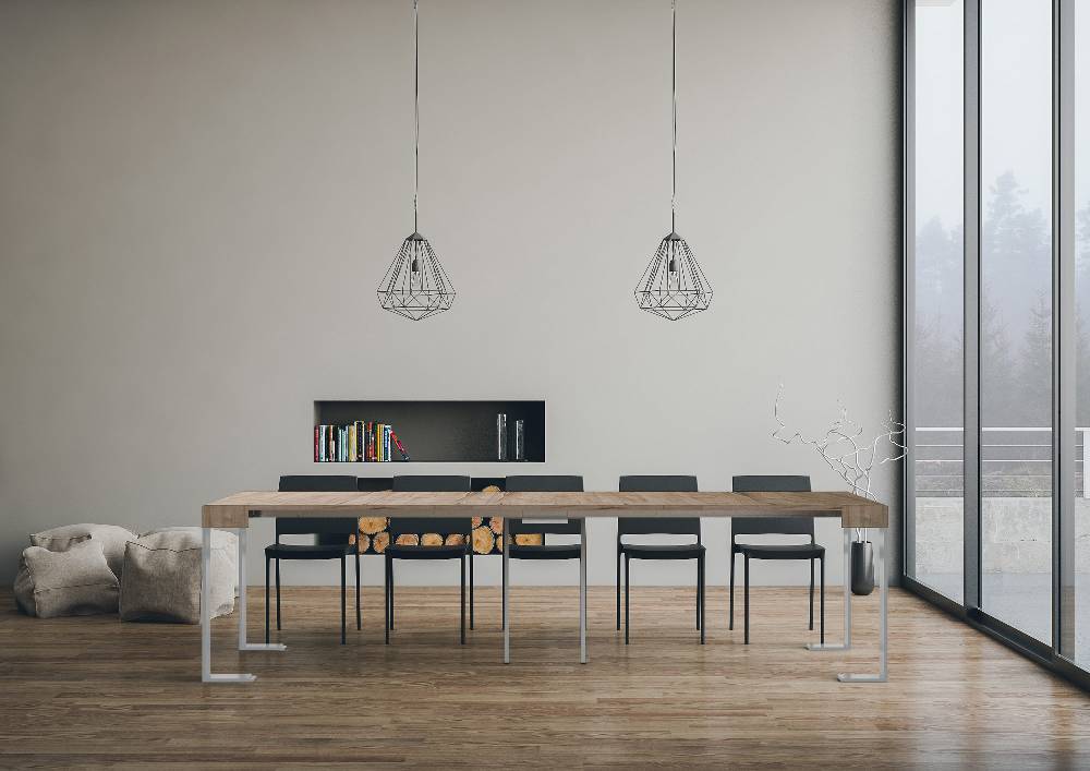 Itamoby Consolle allungabile 90×40/300 cm Tecno Quercia Natura telaio Bianco In Vendita