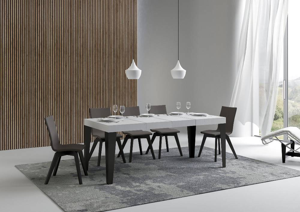 Itamoby Tavolo allungabile 90X120/224 cm Flame Premium Bianco Frassino telaio Antracite Qualità Garantita
