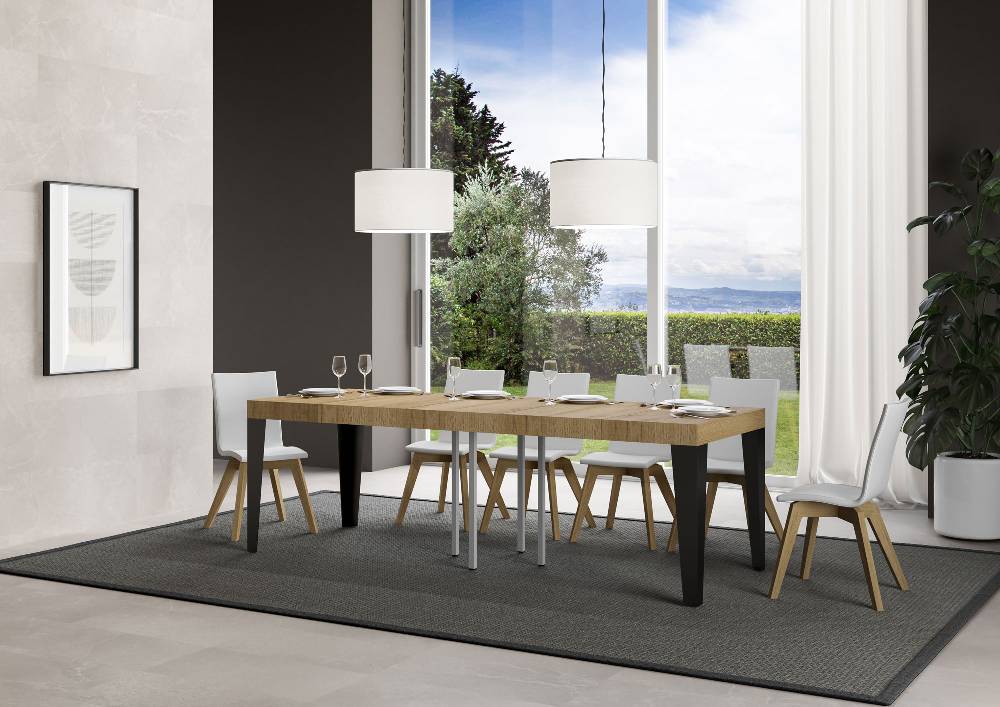 Itamoby Tavolo allungabile 90×90/246 cm Flame Premium Quercia Natura telaio Antracite Consegna Veloce