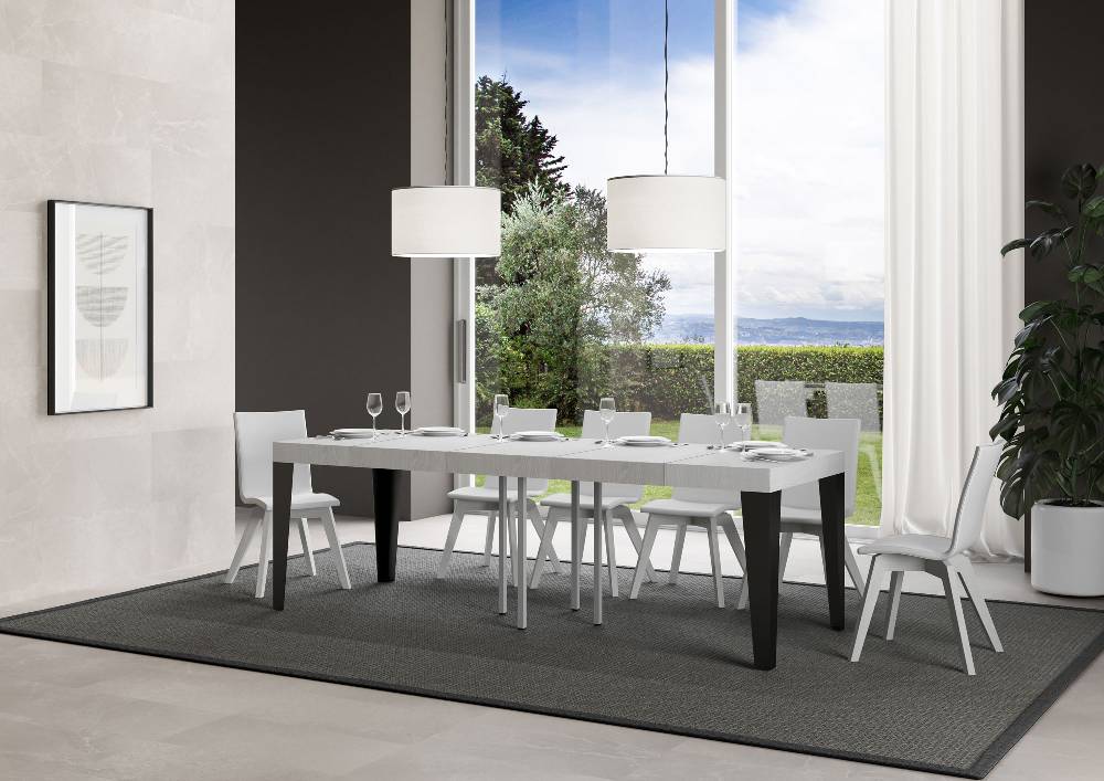 Itamoby Tavolo allungabile 90×90/246 cm Flame Premium Bianco Frassino telaio Antracite Promozione Limitata
