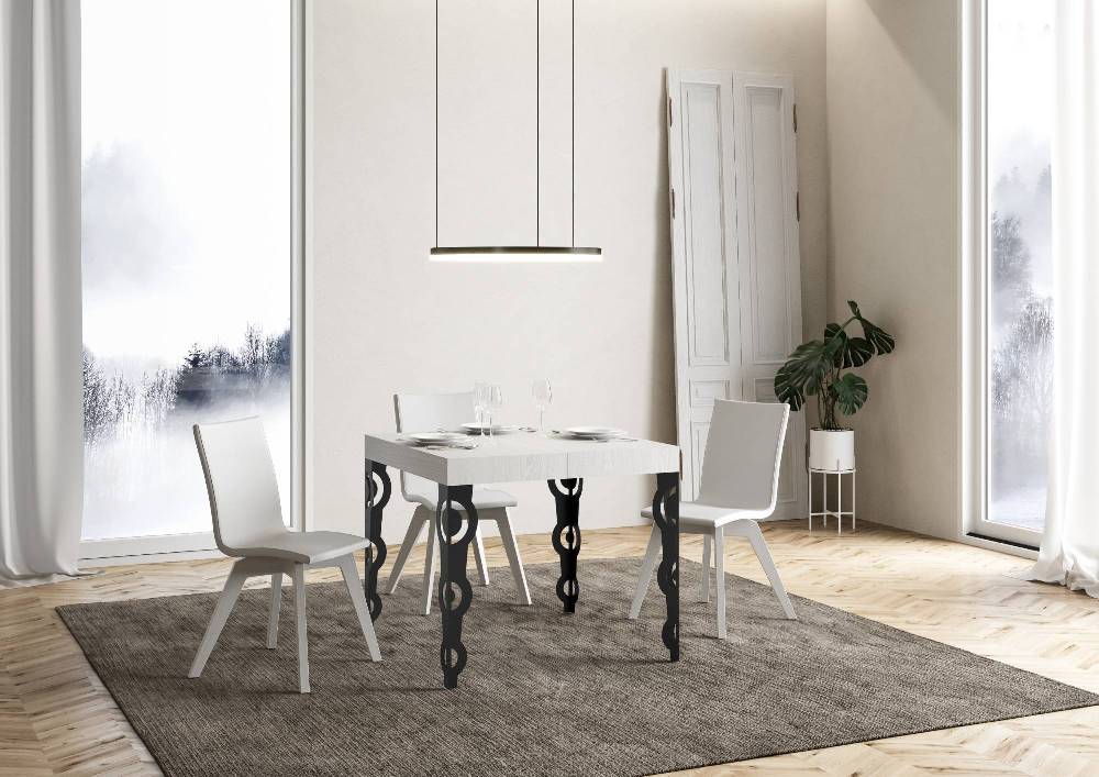 Itamoby Tavolo allungabile 90×90/246 cm Karamay Premium Bianco Frassino telaio Antracite Online