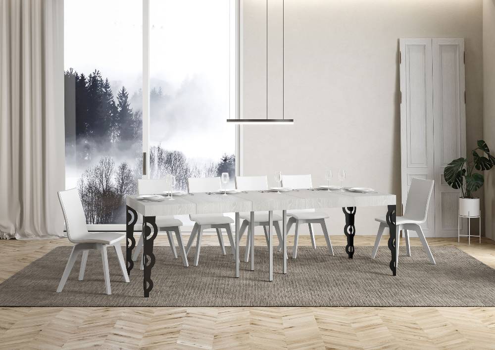 Itamoby Tavolo allungabile 90×90/246 cm Karamay Premium Bianco Frassino telaio Antracite Online