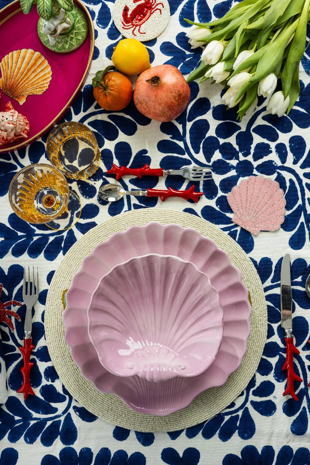 Les Ottomans Shell handpainted ceramic dessert plate Italy