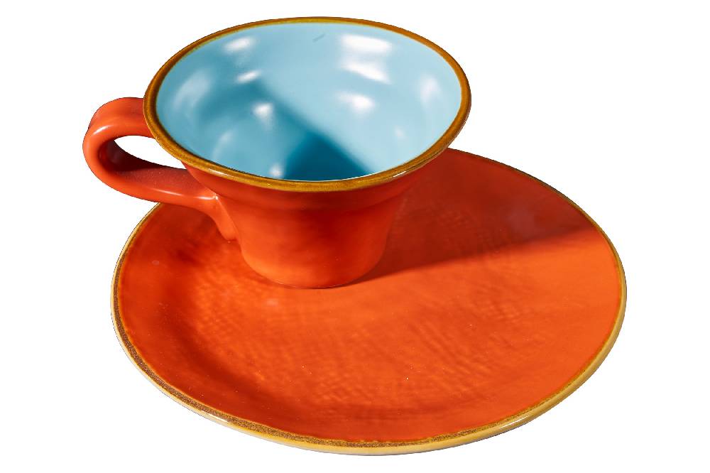 Novità Home Mediterraneo - Tazzina Svasata Caffè con Piattino - 6 Colori Assortiti Presa