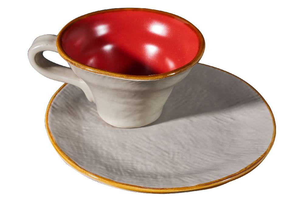 Novità Home Mediterraneo - Tazzina Svasata Caffè con Piattino - 6 Colori Assortiti Presa
