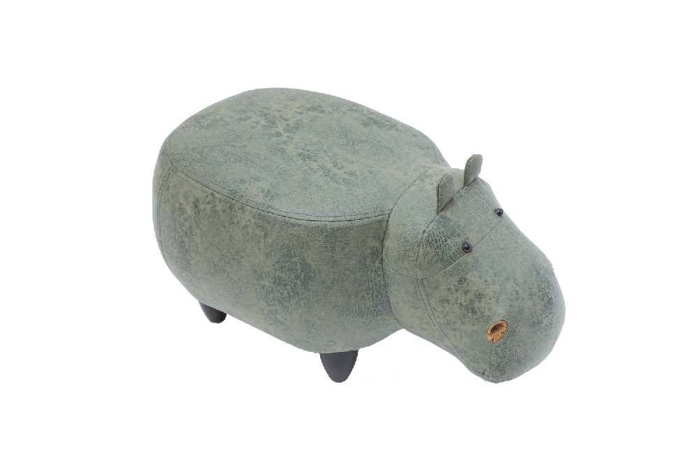 Novità Home Pouf Imbottito In Fintapelle E Legno - Ippopotamo Qualità Garantita
