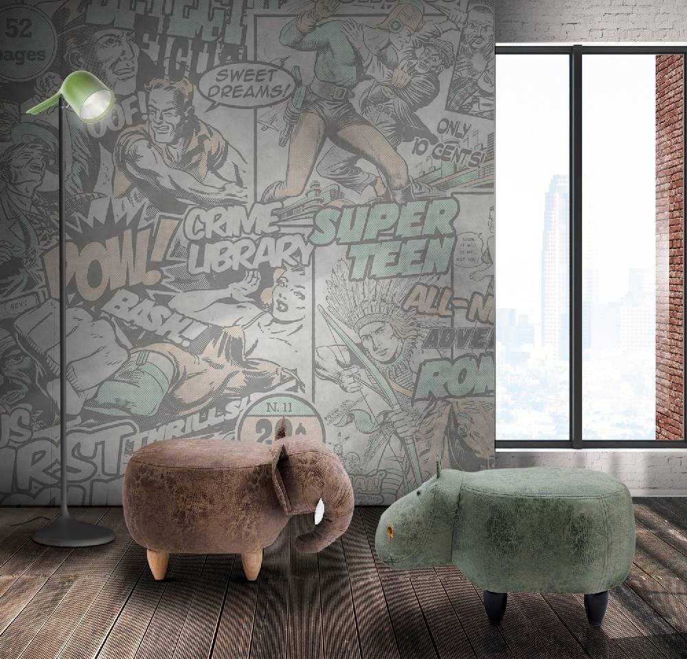 Novità Home Pouf Imbottito In Fintapelle E Legno - Ippopotamo Qualità Garantita