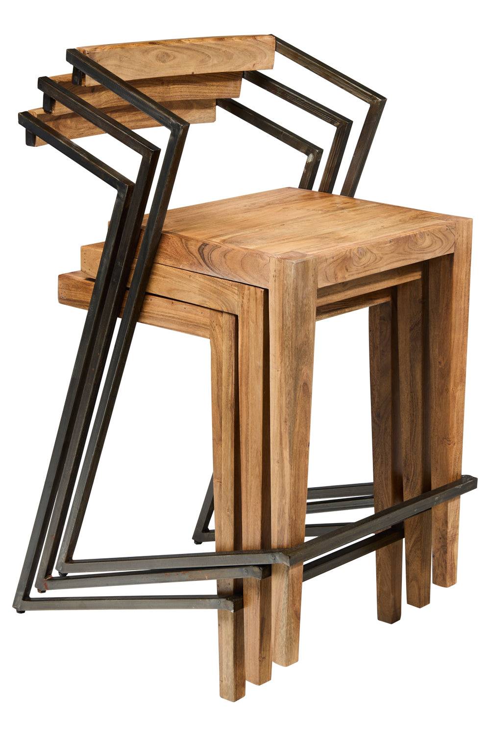 Novità Home Boston - Sgabello Alto in Ferro e Legno di Acacia Nuova