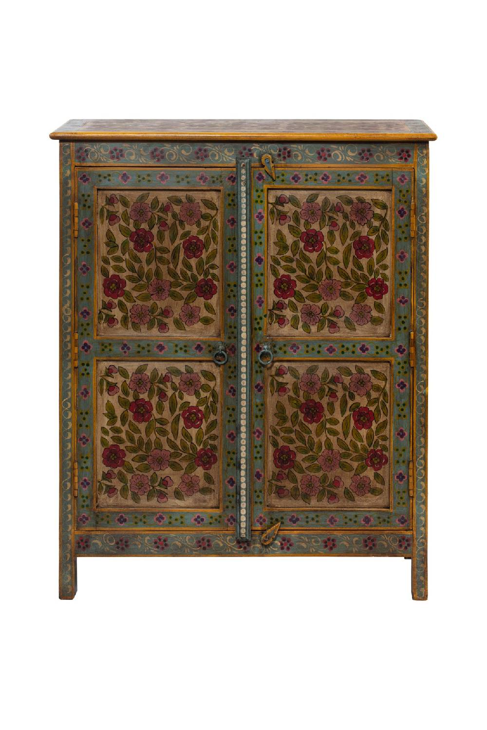 Novità Home Frida - Credenza in Legno di Mango Decorata a Mano In Vendita