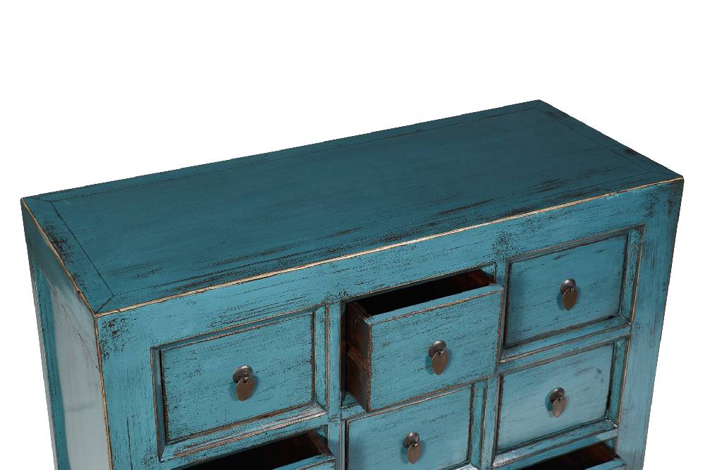 Novità Home Cina - credenza 9 cassetti laccata in legno azzurro In Linea