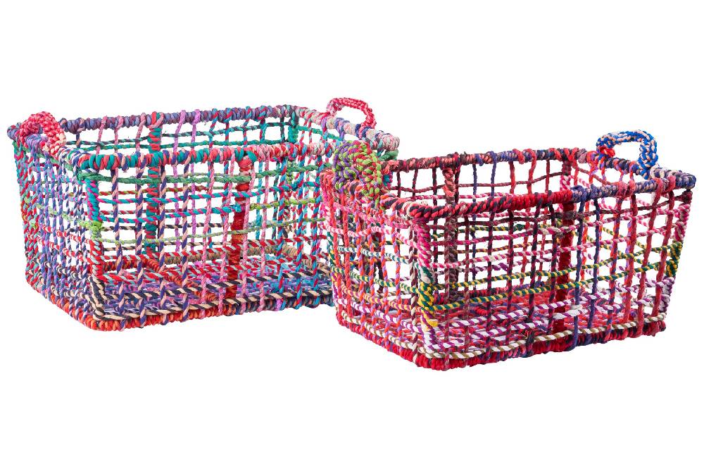 Novità Home Ceste ferro rivestite in cotone colorato set 1/2 Economico