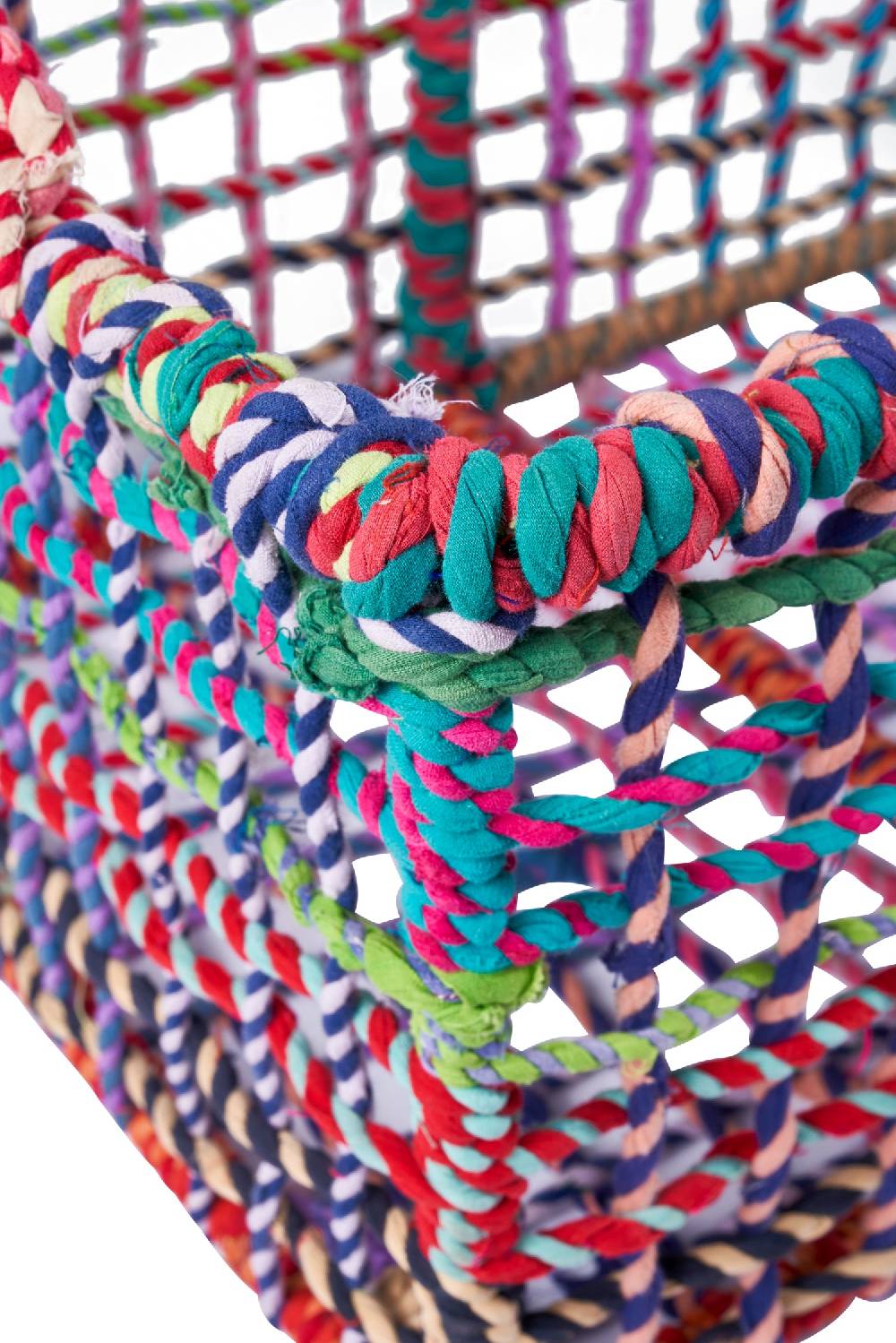 Novità Home Ceste ferro rivestite in cotone colorato set 1/2 Economico