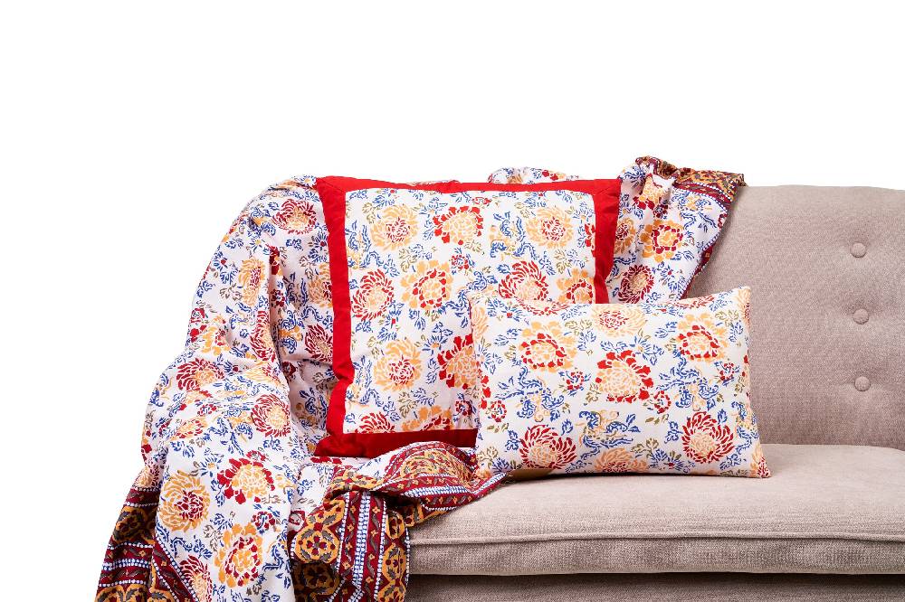 Novità Home Capoliveri - mezzero doppio decor rosso, blue in cotone Vendita Calda
