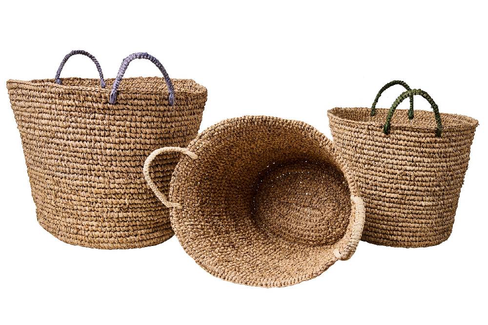 Novità Home Weaves - Ceste Set 1/3 Manici Colori Assortiti Intreccio Uncinet Consegna Veloce