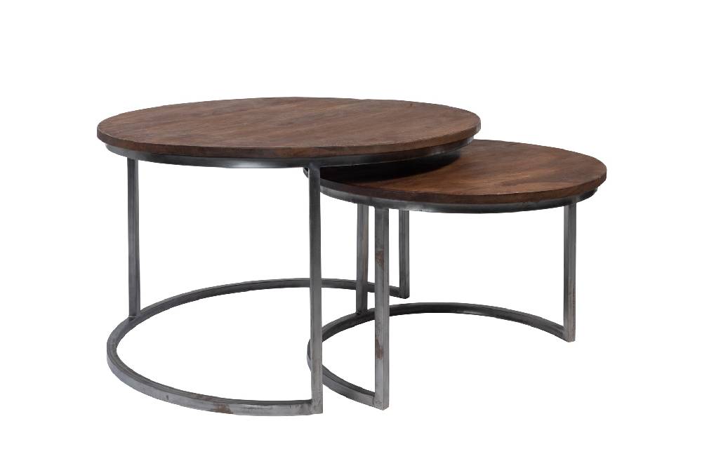 Novità Home Tavolino basso rotondo legno e metallo - set 1/2 Promozione Limitata