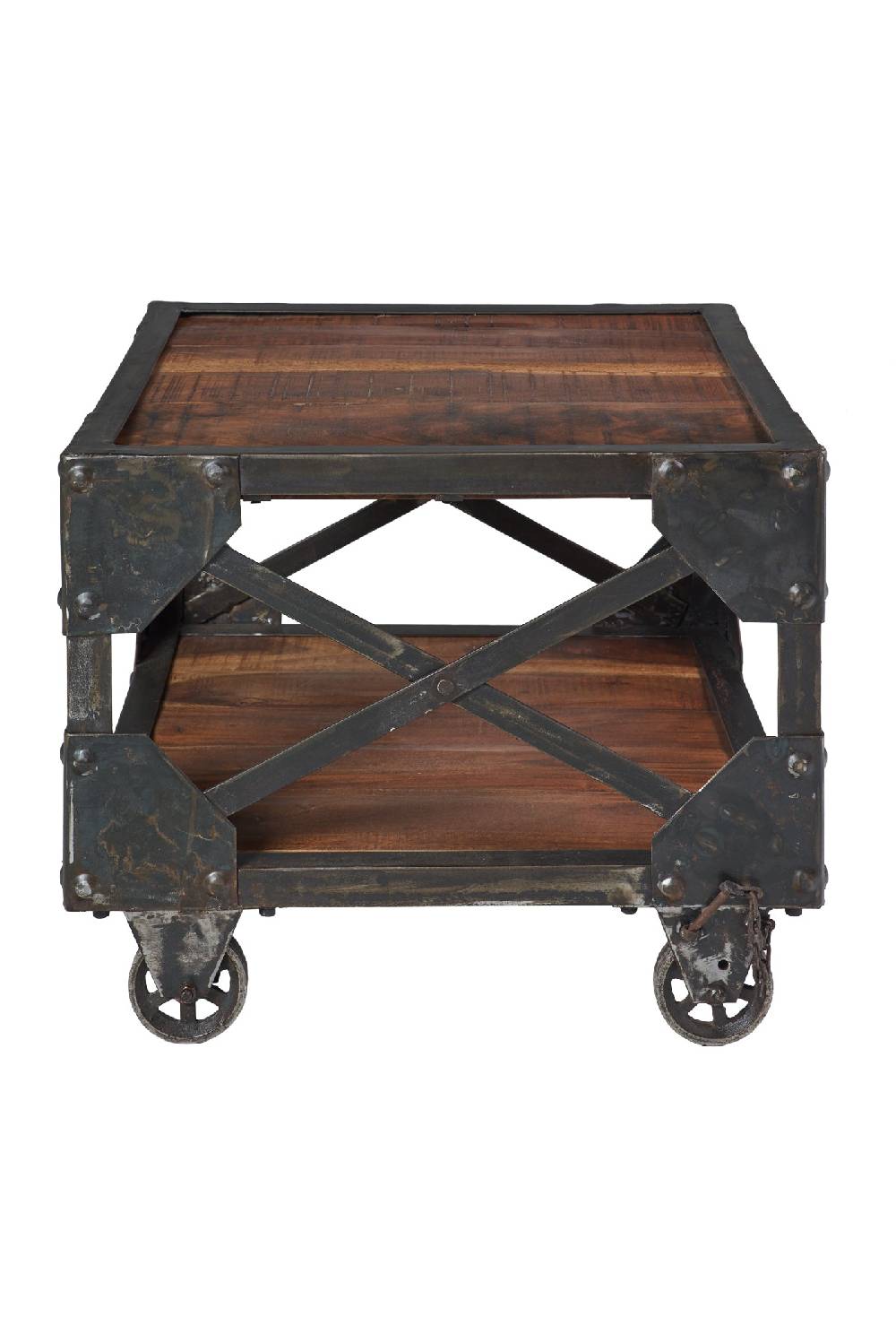 Novità Home Bristol-tavolino quadrato con ruote legno di recupero e metallo