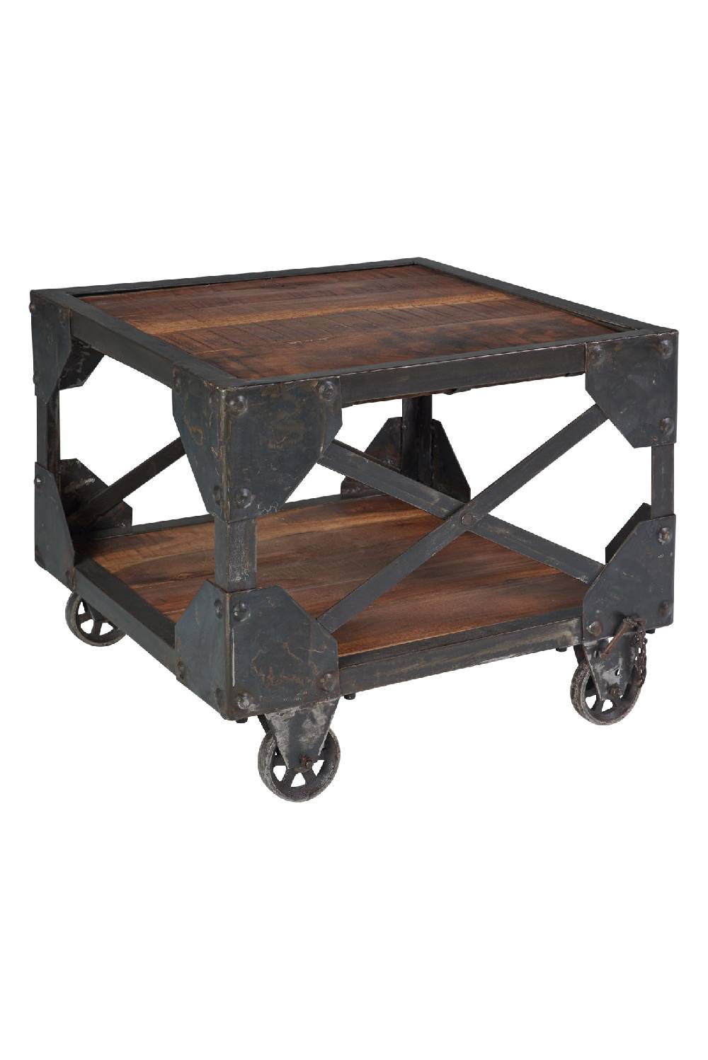 Novità Home Bristol-tavolino quadrato con ruote legno di recupero e metallo Presa