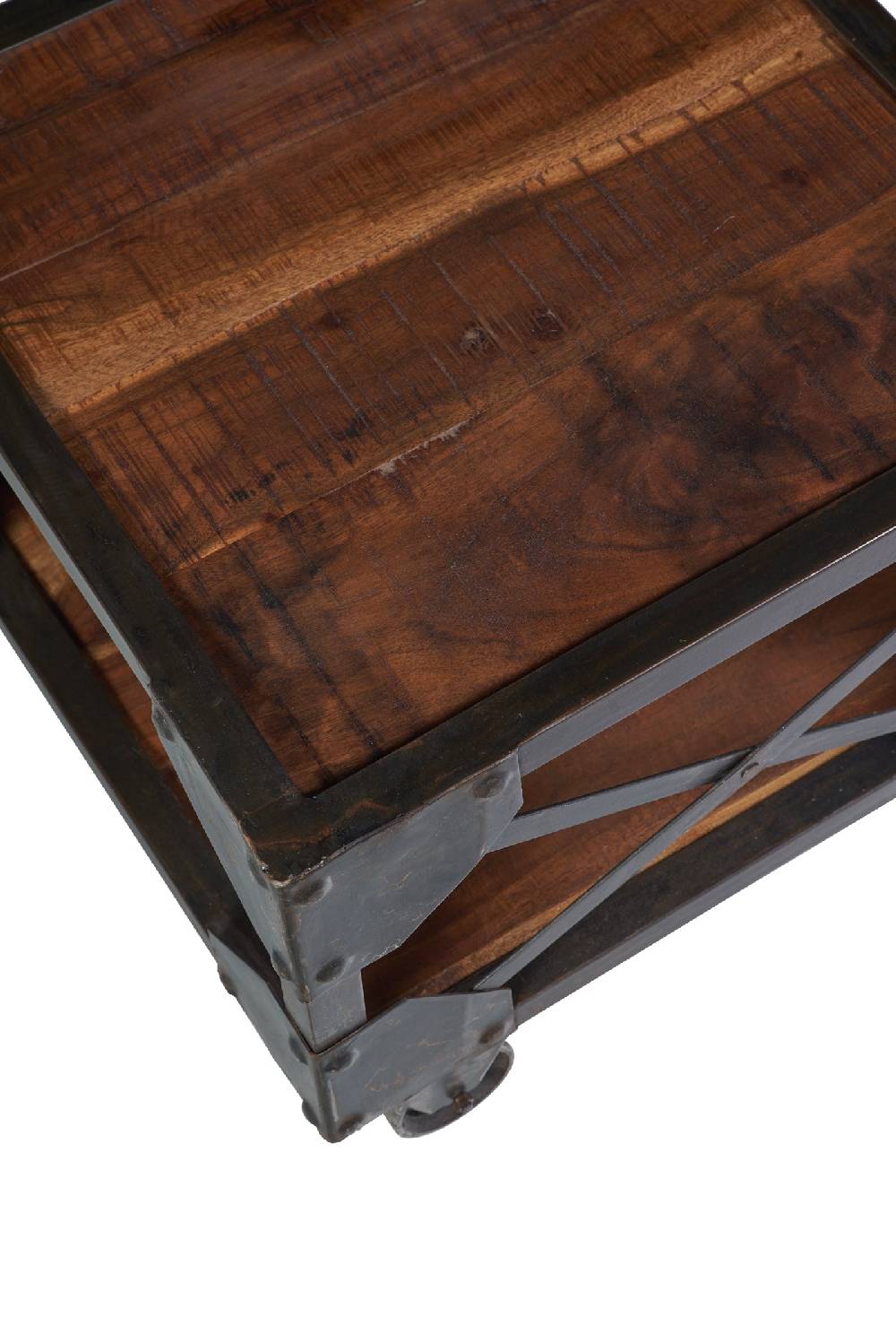 Novità Home Bristol-tavolino quadrato con ruote legno di recupero e metallo Presa