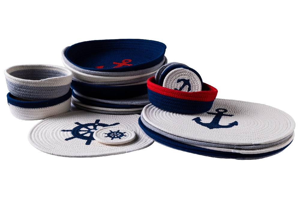 Novità Home Sapore Di Mare - Cestino Pane Ovale Bianco Bordo Blue Fino Al -60%
