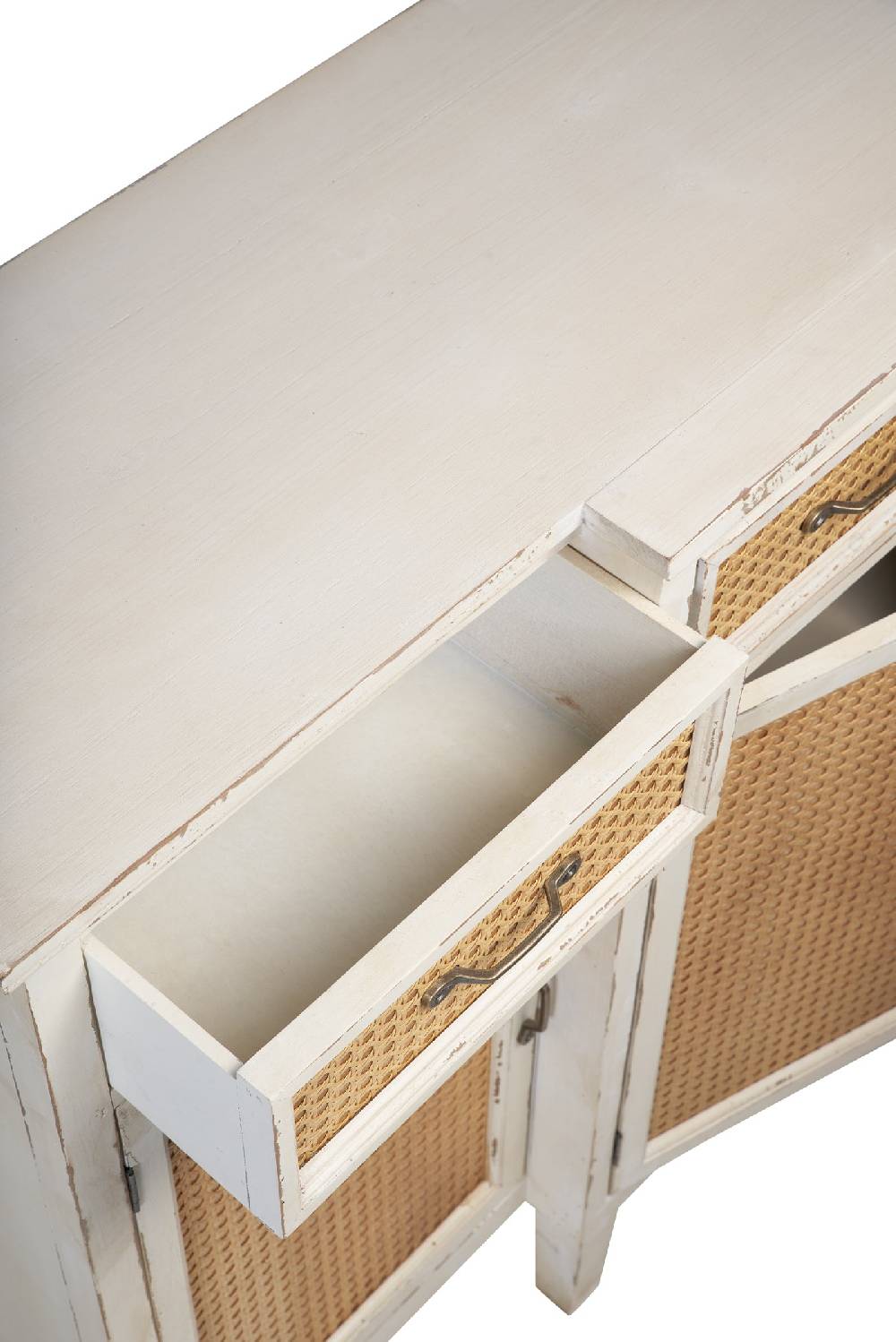 Novità Home Tonia - Credenza Bianco Antico - 3 Cassetti 4 Sportelli in Paglia Vienna In Linea