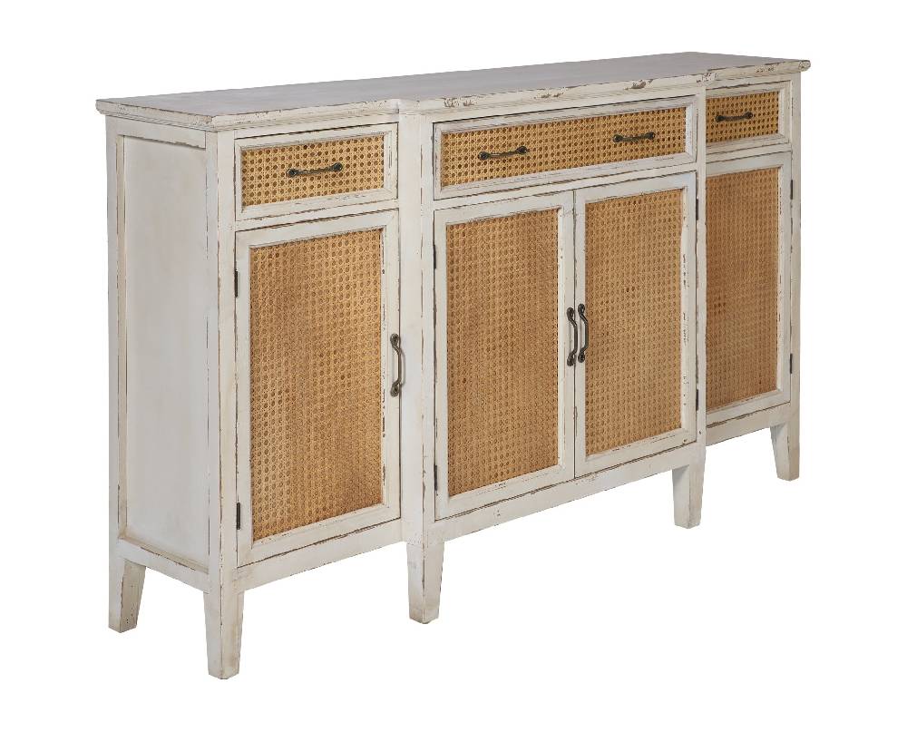 Novità Home Tonia - Credenza Bianco Antico - 3 Cassetti 4 Sportelli in Paglia Vienna In Linea