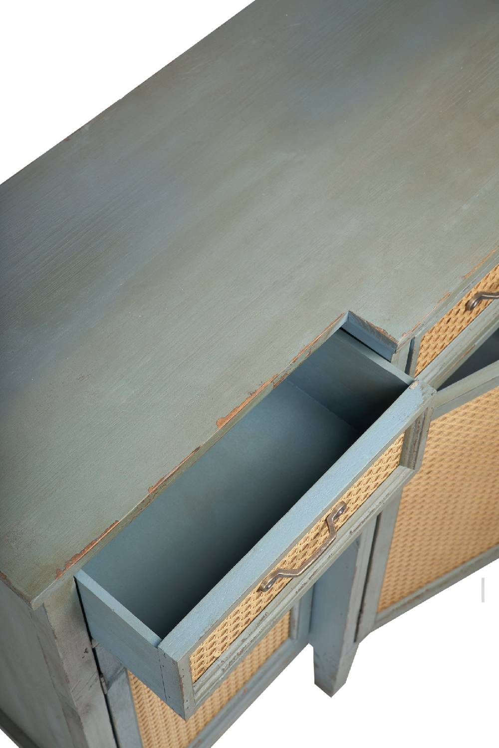 Novità Home Tonia - Credenza Verde Antico - 3 Cassetti 4 Sportelli in Paglia Vienna Promozione