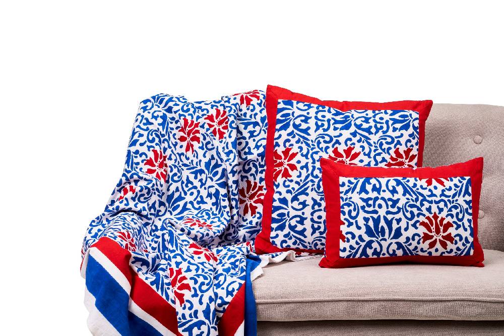 Novità Home Noto - mezzero doppio decor blue in cotone - 270x270 Economico
