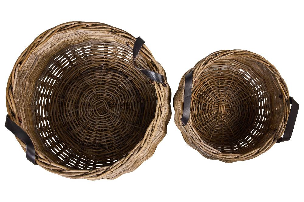 Novità Home Rush Weaves - Ceste Base Stondata Manici In Pelle Kubu Grey 1/2 Spedizione Gratuita
