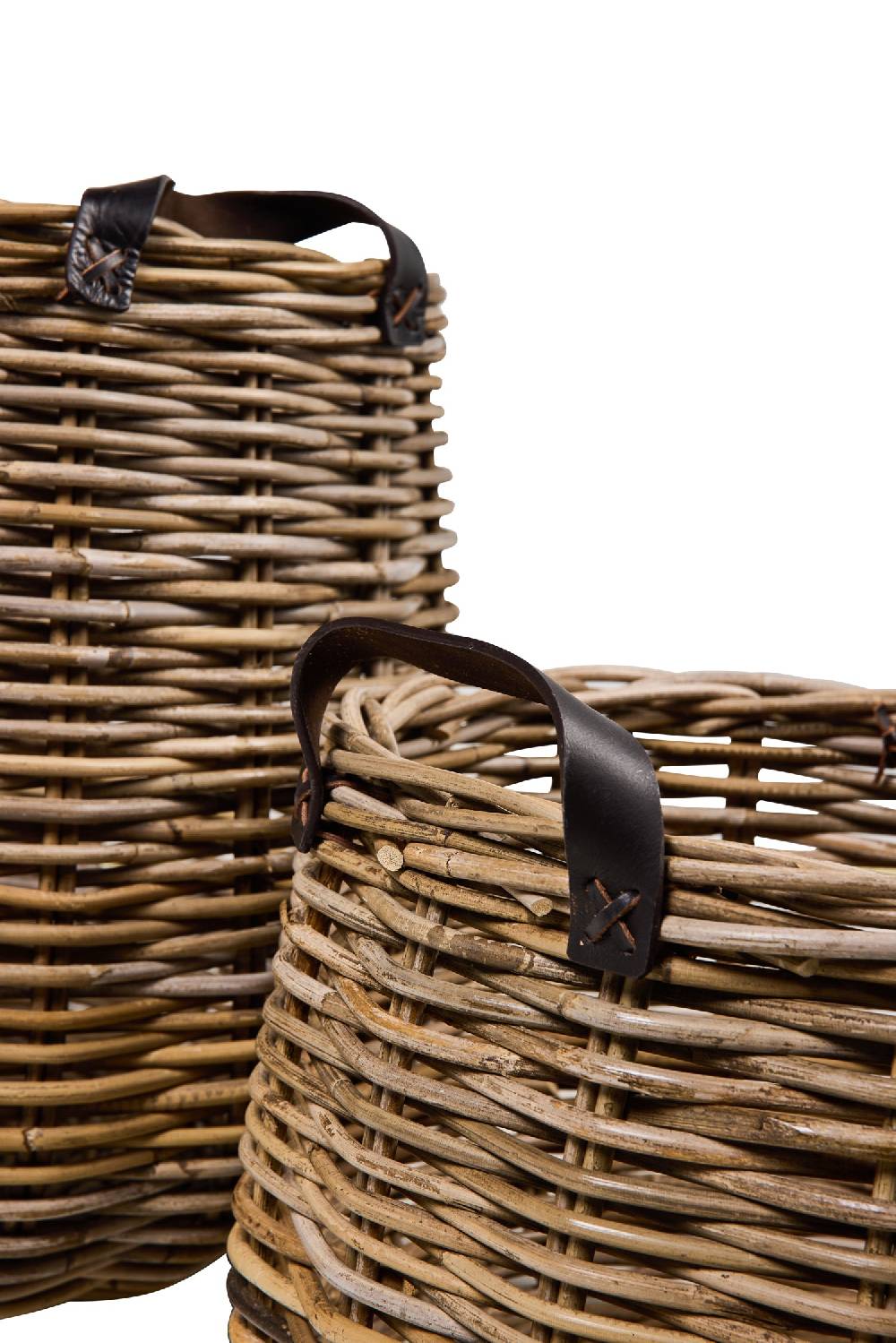 Novità Home Rush Weaves - Ceste Base Stondata Manici In Pelle Kubu Grey 1/2 Spedizione Gratuita