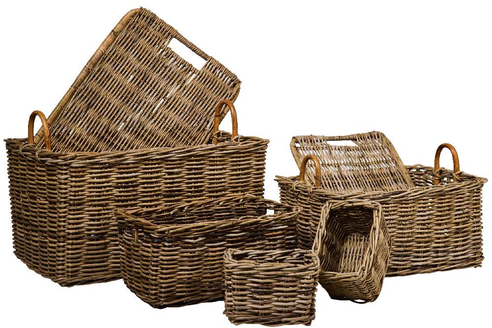 Novità Home Rush Weaves - 2 Bauli Con Coperchio + 3 Ceste Set 1/5 Sconto