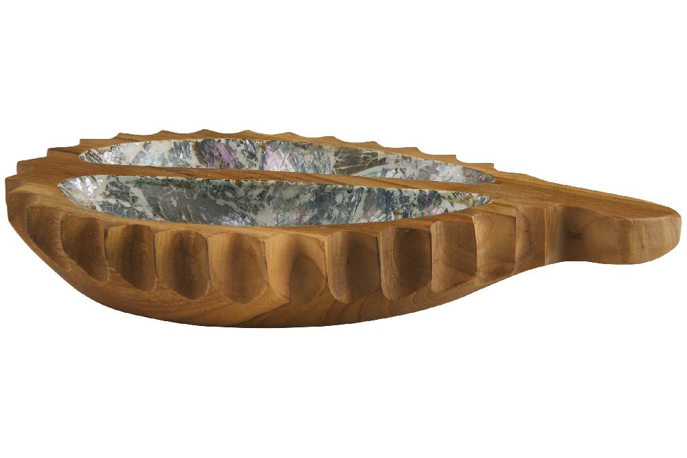 Novità Home Bartender - Ciotola Legno Sagoma Frutto Durian Con Abalone Esporta salva