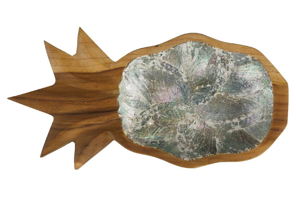 Novità Home Bartender - Ciotola Legno Sagoma Frutto Ananas Con Abalone Black Friday Prezzi