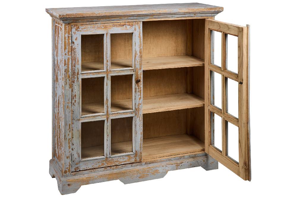 Novità Home Heloise - Buffet 2 Porte Con Vetri Grey Grey Vintage Affare Del Giorno