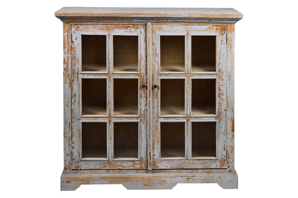 Novità Home Heloise - Buffet 2 Porte Con Vetri Grey Grey Vintage Affare Del Giorno