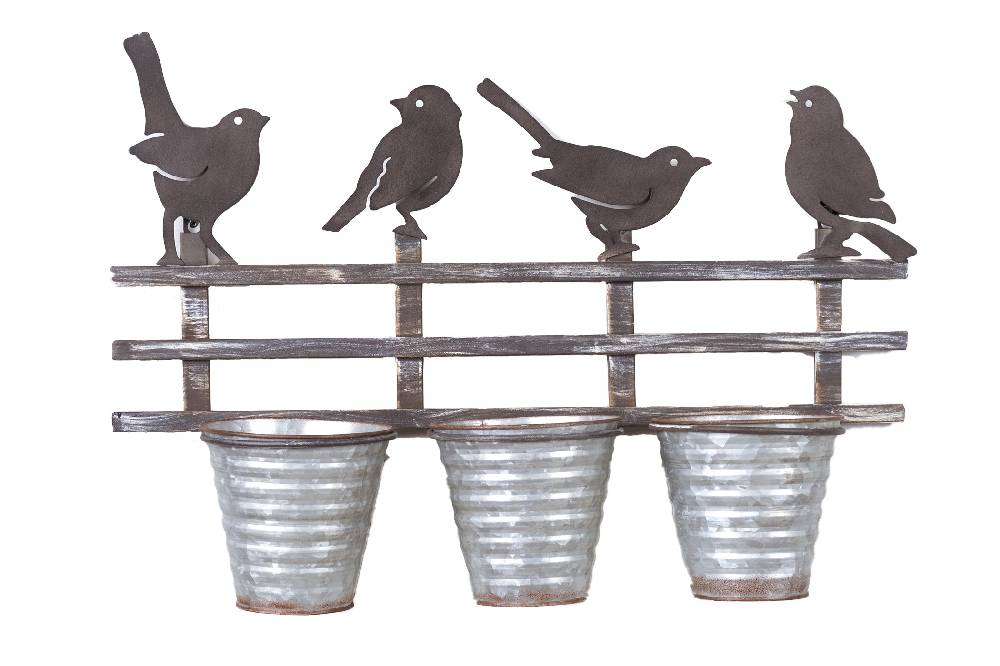 Novità Home Decor - 3 Portavasi in Ferro con Uccellini Offerta Pasqua