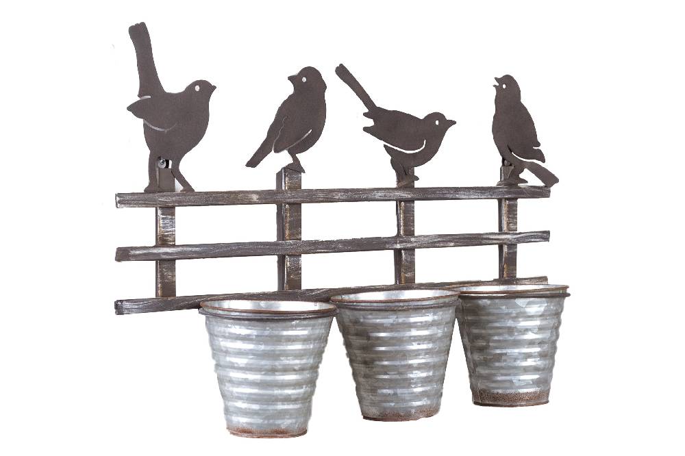 Novità Home Decor - 3 Portavasi in Ferro con Uccellini Offerta Pasqua