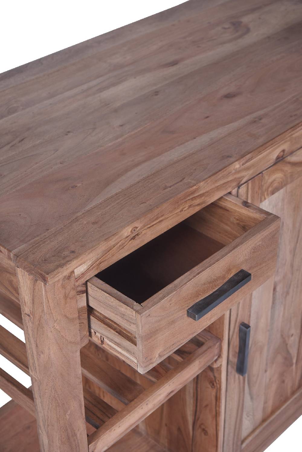 Novità Home Credenza postazione lavoro piano ampliabile e ruote in legno Prezzo basso