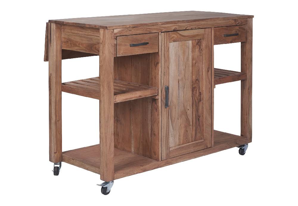 Novità Home Credenza postazione lavoro piano ampliabile e ruote in legno Prezzo basso