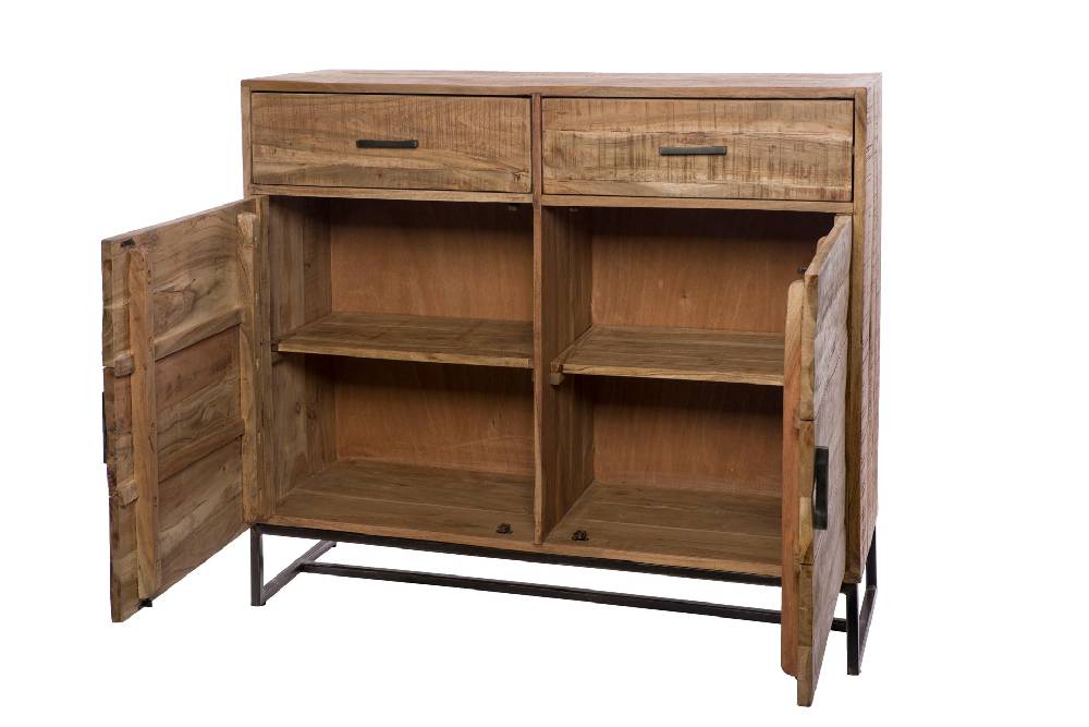 Novità Home Credenza alta 2 cassetti e sportelli in legno e metallo Ultimi tre giorni