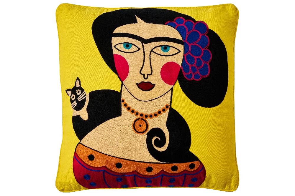 Novità Home Embroidery - cuscino modern art femme avec chat autour du cou Moda