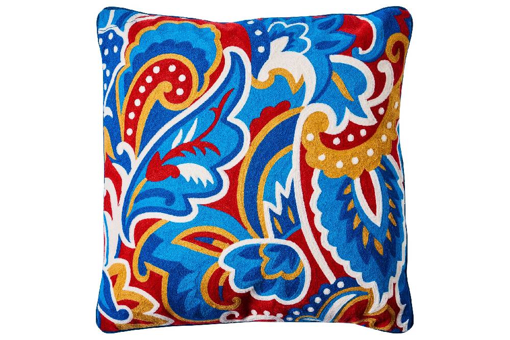 Novità Home Embroidery - cuscino foliage blue red Comprare a buon mercato