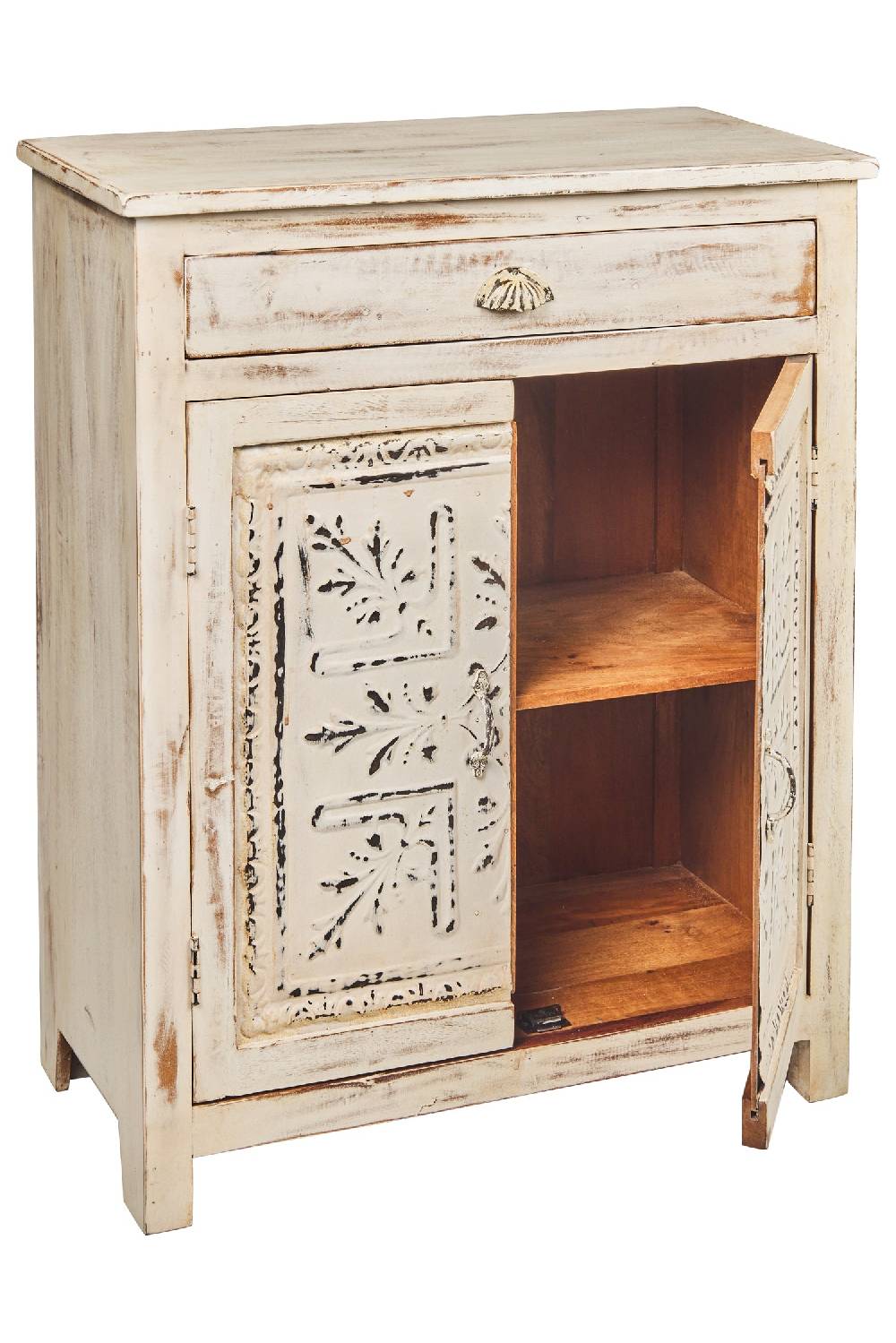 Novità Home Dominique - Mobiletto in Legno Riciclato con Sportelli in Ferro Stampati Super sconto