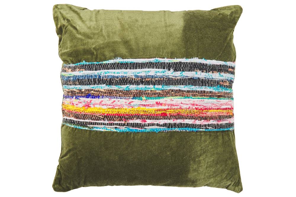 Novità Home Jamai - Cuscino Verde Con Decori Cotone Black Friday Prezzi