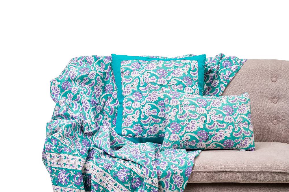 Novità Home Ostuni - mezzero singolo decor celeste in cotone - 180x270 Affare Del Giorno