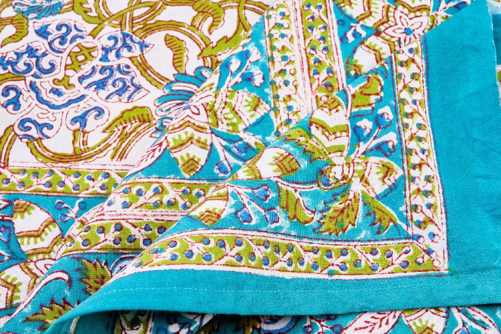 Novità Home Monreale - mezzero singolo decor turchese in cotone - 180x270 Vendite Flash