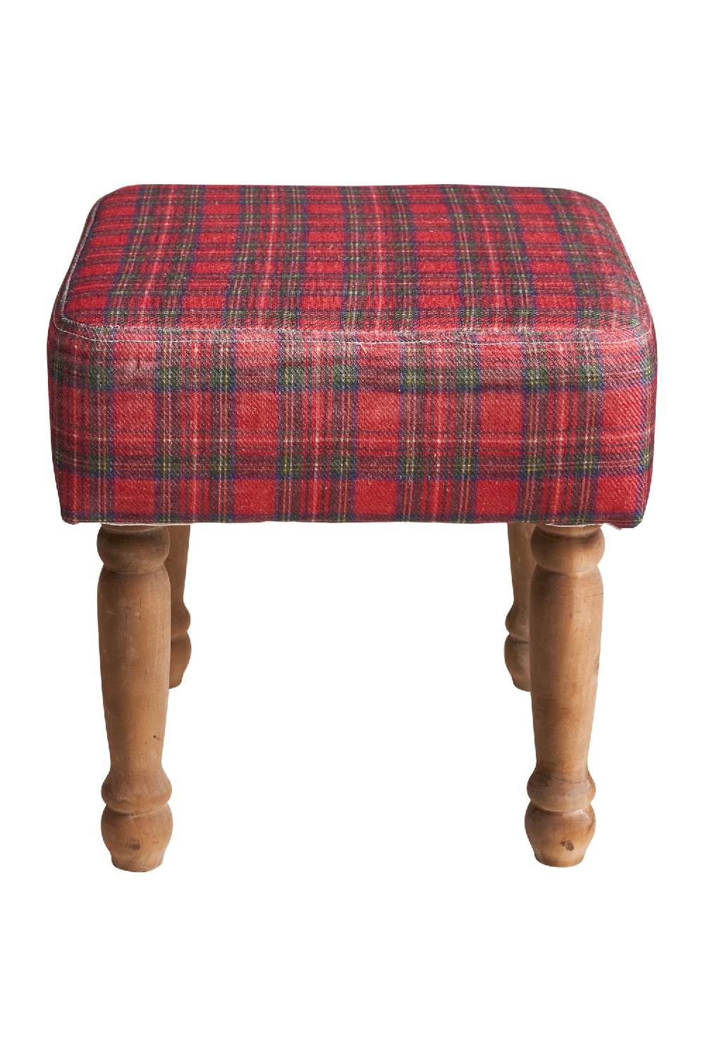 Novità Home Mackenzie - Sgabello in Cotone e Legno di Olmo Tartan Rosso e Verde Ritorno libero