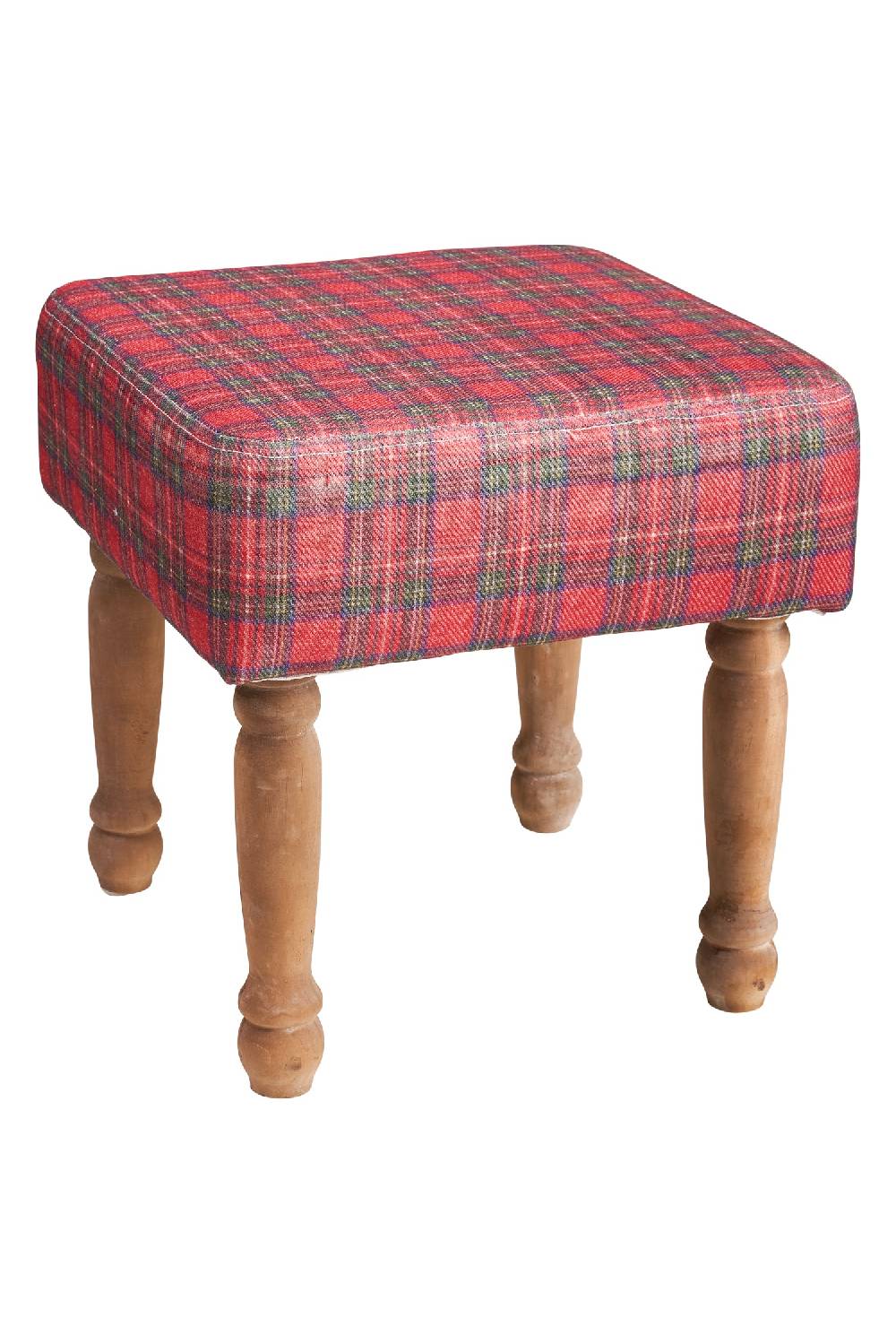 Novità Home Mackenzie - Sgabello in Cotone e Legno di Olmo Tartan Rosso e Verde Ritorno libero